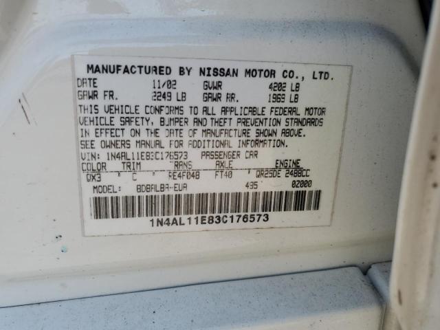1N4AL11E83C176573 - 2003 NISSAN ALTIMA BASE WHITE photo 12