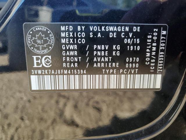 3VW2K7AJ8FM415394 - 2015 VOLKSWAGEN JETTA BASE BLACK photo 12