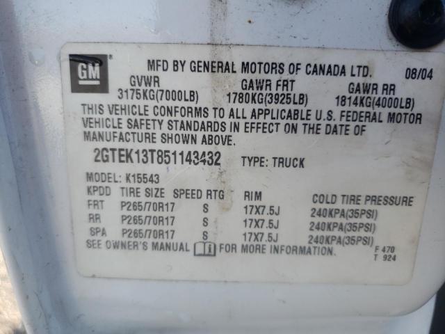 2GTEK13T851143432 - 2005 GMC NEW SIERRA K1500 WHITE photo 12