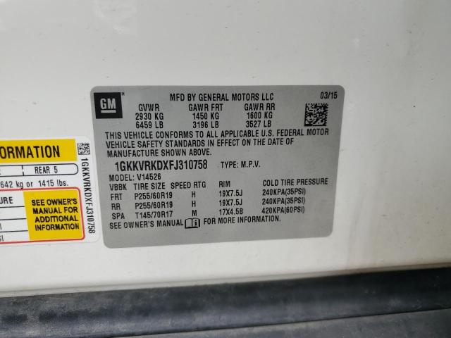 1GKKVRKDXFJ310758 - 2015 GMC ACADIA SLT-1 WHITE photo 13