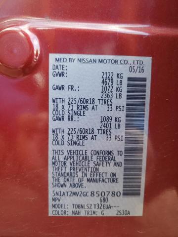 5N1AT2MV2GC850780 - 2016 NISSAN ROGUE S RED photo 13