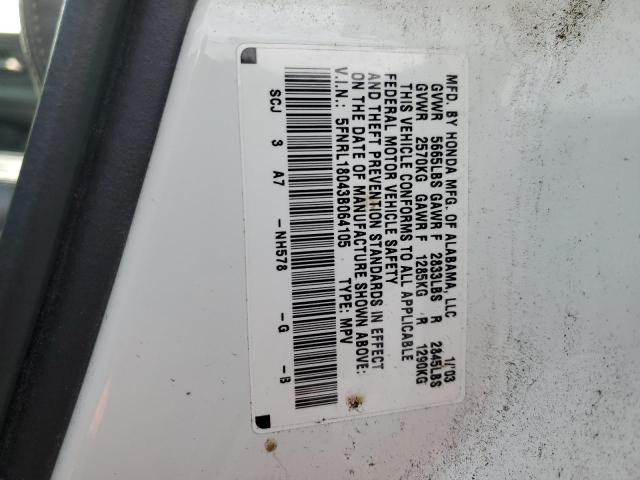 5FNRL18043B064105 - 2003 HONDA ODYSSEY EXL WHITE photo 14