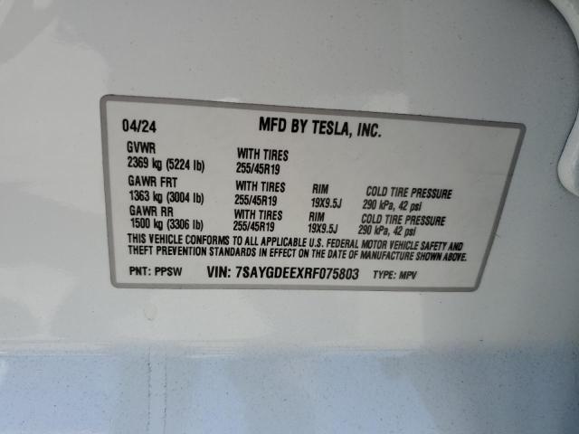 7SAYGDEEXRF075803 - 2024 TESLA MODEL Y WHITE photo 12