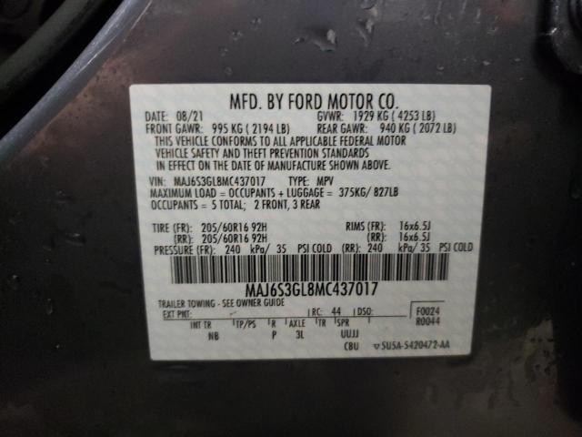 MAJ6S3GL8MC437017 - 2021 FORD ECOSPORT SE GRAY photo 13