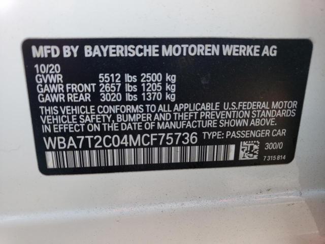 WBA7T2C04MCF75736 - 2021 BMW 740 I WHITE photo 12