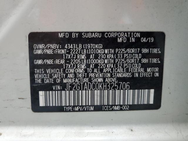 JF2GTADC0KH325706 - 2019 SUBARU CROSSTREK PREMIUM Blanc photo 13