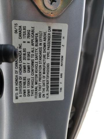 2HGFB2F73FH535365 - 2015 HONDA CIVIC SE SILVER photo 12