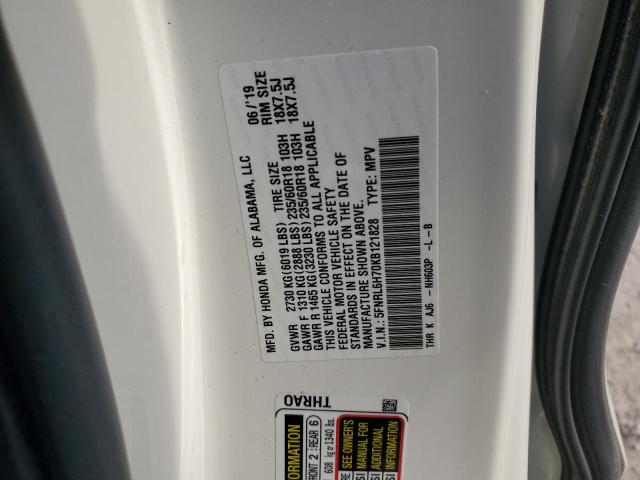 5FNRL6H70KB121828 - 2019 HONDA ODYSSEY EXL Beyaz fotoğraf 12