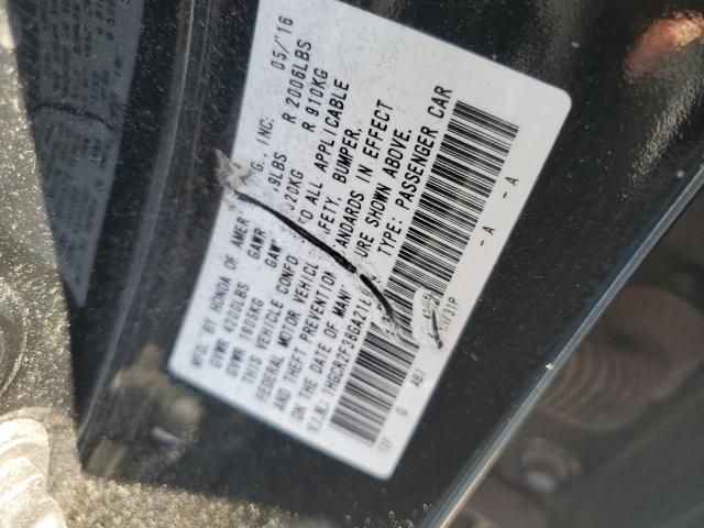 1HGCR2F38GA218029 - 2016 HONDA ACCORD LX BLACK photo 12
