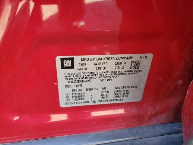 KL4CJCSB8EB592263 - 2014 BUICK ENCORE RED photo 12