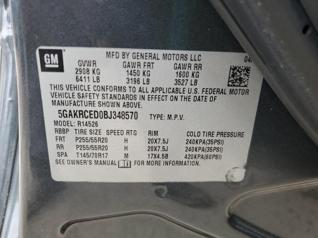 5GAKRCED0BJ348570 - 2011 BUICK ENCLAVE CXL GRAY photo 13