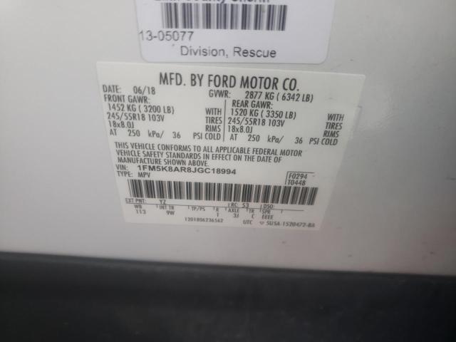 1FM5K8AR8JGC18994 - 2018 FORD EXPLORER POLICE INTERCEPTOR WHITE photo 13