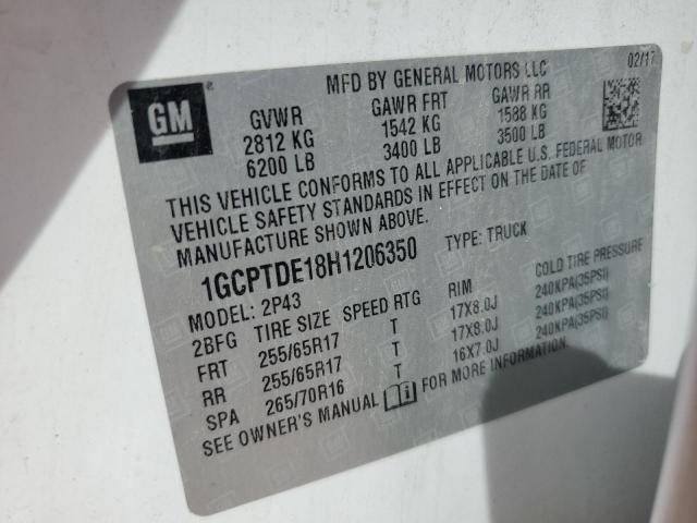 1GCPTDE18H1206350 - 2017 CHEVROLET COLORADO Z71 WHITE photo 12