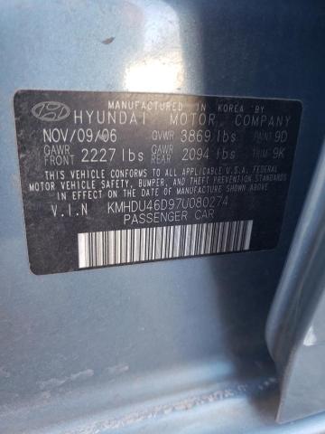 KMHDU46D97U080274 - 2007 HYUNDAI ELANTRA GLS TURQUOISE photo 13