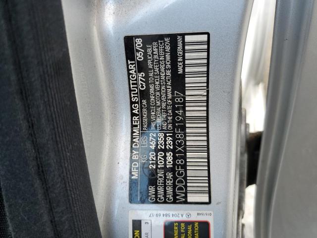 WDDGF81X38F194187 - 2008 MERCEDES-BENZ C 300 4MATIC SILVER photo 12
