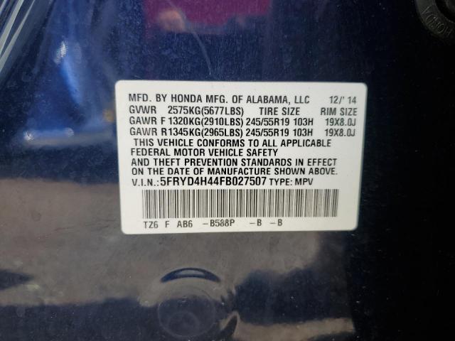 5FRYD4H44FB027507 - 2015 ACURA MDX TECHNOLOGY Azul foto 14