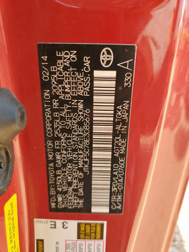 JTKJF5C78E3085676 - 2014 TOYOTA SCION TC წითელი ფოტო 13