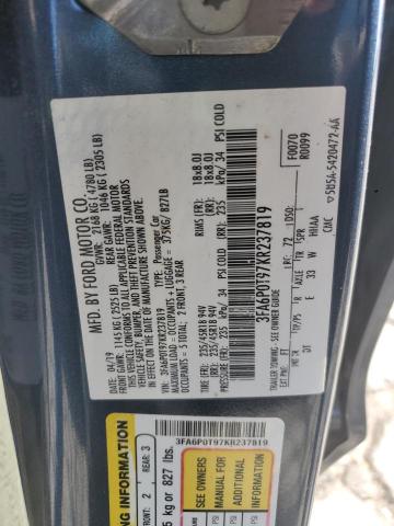 3FA6P0T97KR237819 - 2019 FORD FUSION SE Mavi foto 12