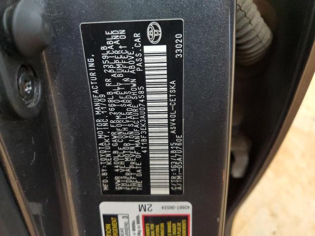 4T1BF3EK3AU074585 - 2010 TOYOTA CAMRY BASE Gris photo 12