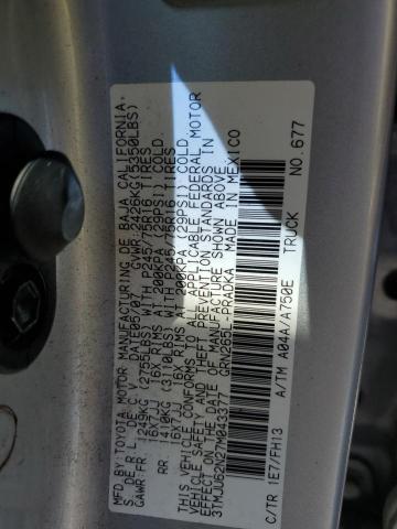 3TMJU62N27M043377 - 2007 TOYOTA TACOMA DOUBLE CAB PRERUNNER SILVER photo 12