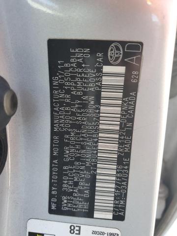 2T1BU4EE4BC557043 - 2011 TOYOTA COROLLA BASE ნაცრისფერი ფოტო 12