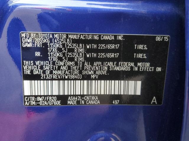 2T3ZFREV7FW198403 - 2015 TOYOTA RAV4 LE BLUE photo 12