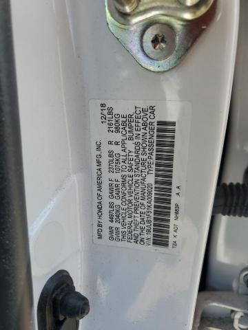 19UUB1F51KA009020 - 2019 ACURA TLX TECHNOLOGY WHITE photo 13