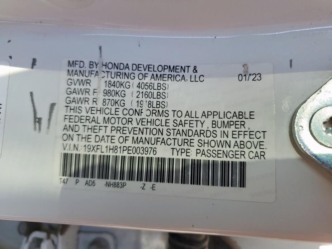 19XFL1H81PE003976 - 2023 HONDA CIVIC SPORT TOURING 白色 照片 12