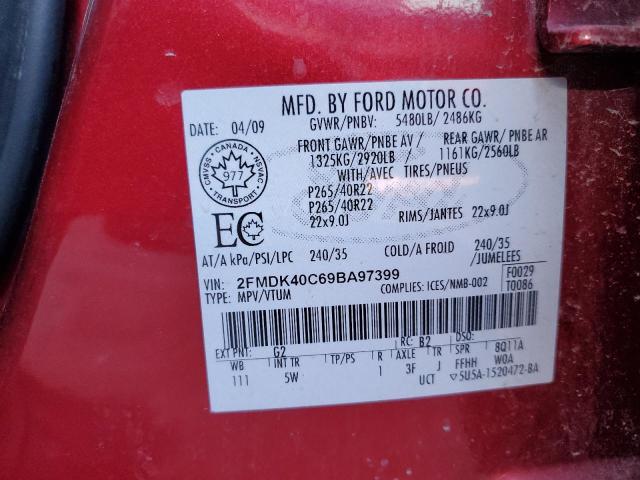 2FMDK40C69BA97399 - 2009 FORD EDGE SPORT RED photo 13