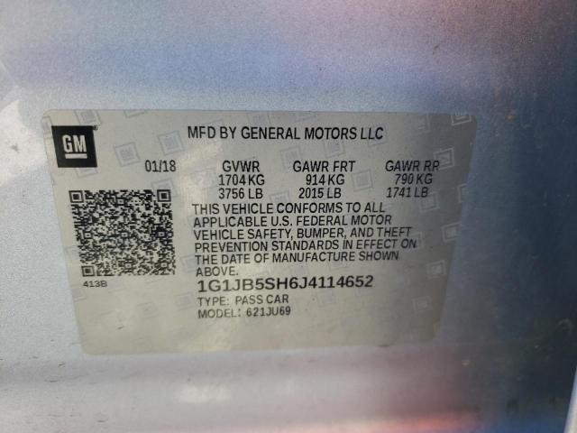 1G1JB5SH6J4114652 - 2018 CHEVROLET SONIC LS 银色 照片 12