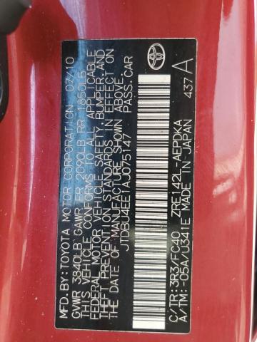 JTDBU4EE1AJ075147 - 2010 TOYOTA COROLLA BASE Կարմիր լուսանկար 12