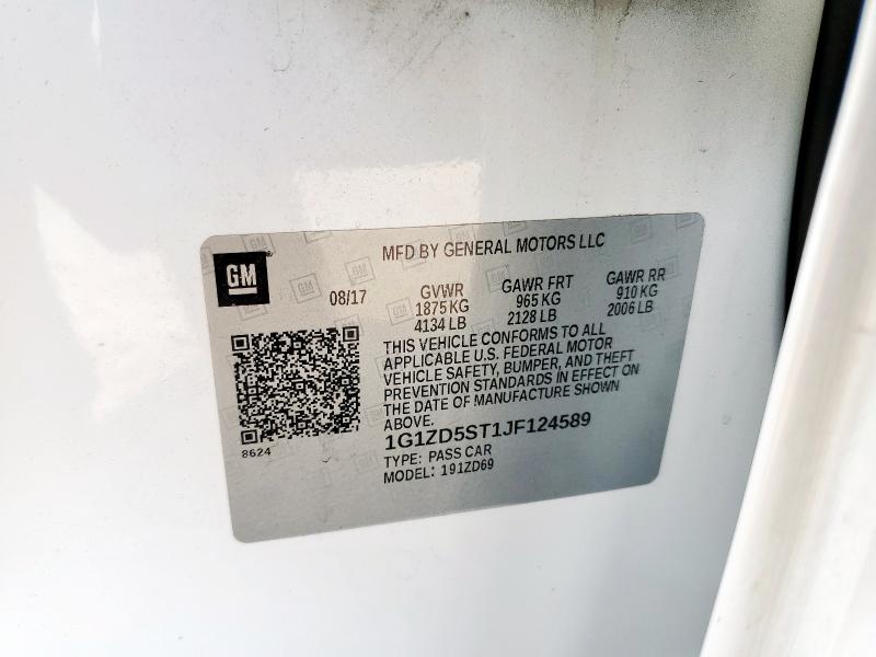 1G1ZD5ST1JF124589 - 2018 CHEVROLET MALIBU LT أبيض صورة 12