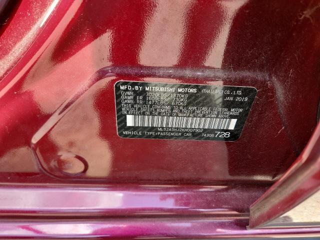 ML32A3HJ2KH007902 - 2019 MITSUBISHI MIRAGE ES 勃艮第红 照片 13