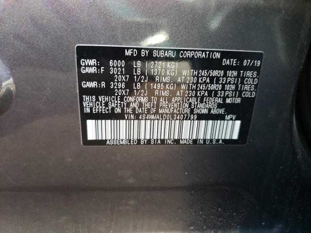 4S4WMALD0L3407799 - 2020 SUBARU ASCENT LIMITED GRAY photo 12