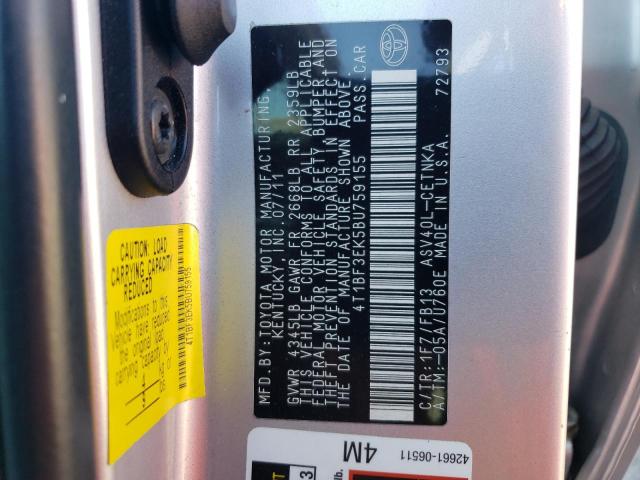 4T1BF3EK5BU759155 - 2011 TOYOTA CAMRY BASE SILVER photo 12