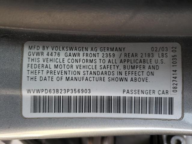 WVWPD63B23P356903 - 2003 VOLKSWAGEN PASSAT GLS TEAL photo 12