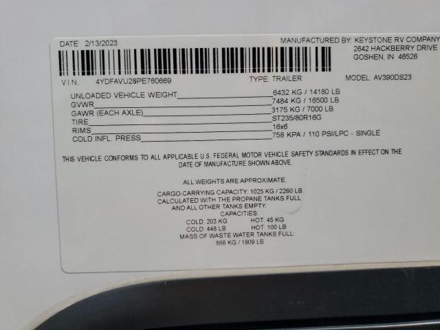 4YDFAVU28PE760669 - 2023 KEYSTONE AVALANCHE თეთრი ფოტო 10