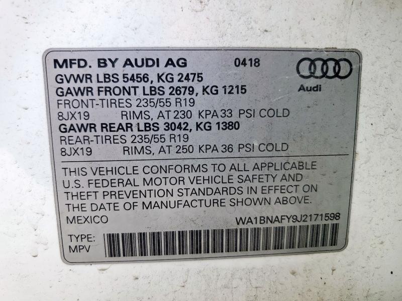 WA1BNAFY9J2171598 - 2018 AUDI Q5 PREMIUM PLUS WHITE photo 14