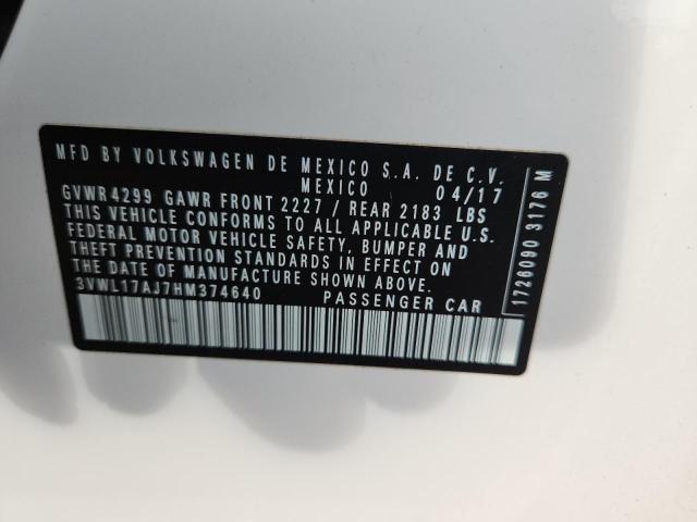 3VWL17AJ7HM374640 - 2017 VOLKSWAGEN JETTA SEL WHITE photo 12