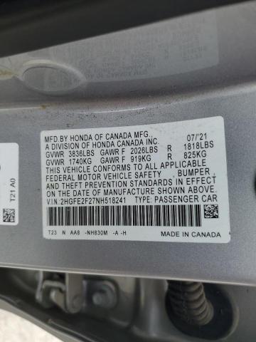 2HGFE2F27NH518241 - 2022 HONDA CIVIC LX SILVER photo 12