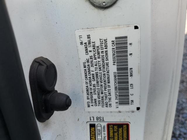 2HGFG3B87CH504833 - 2012 HONDA CIVIC EX WHITE photo 12