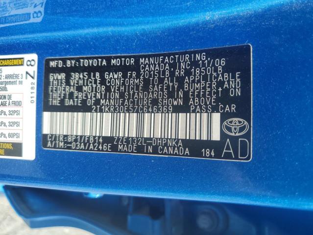 2T1KR30E57C646369 - 2007 TOYOTA COROLLA MA XR BLUE photo 12