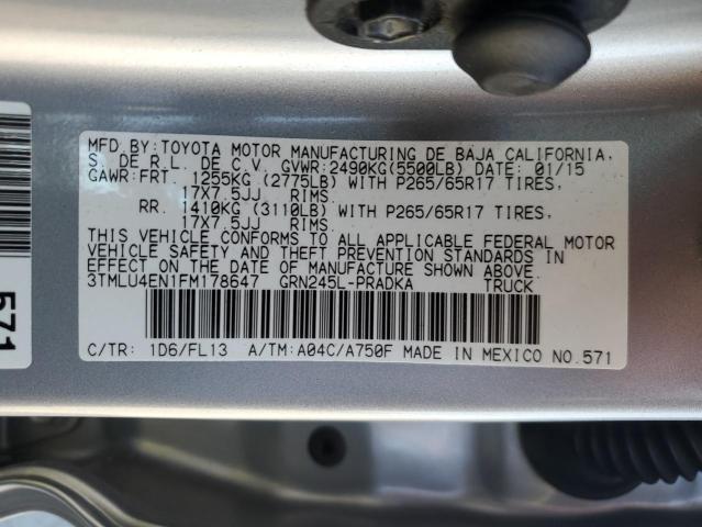 3TMLU4EN1FM178647 - 2015 TOYOTA TACOMA DOUBLE CAB SILVER photo 13