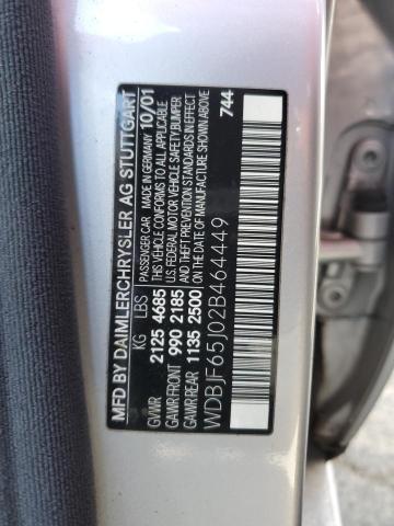 WDBJF65J02B464449 - 2002 MERCEDES-BENZ E 320 SILVER photo 12