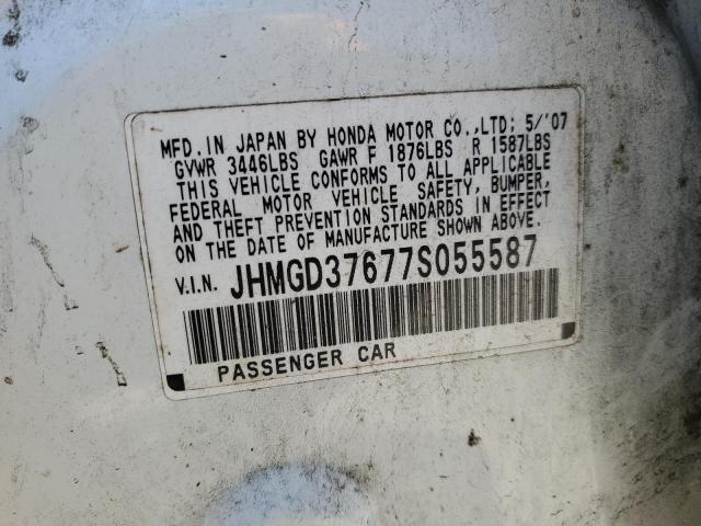 JHMGD37677S055587 - 2007 HONDA FIT S თეთრი ფოტო 13