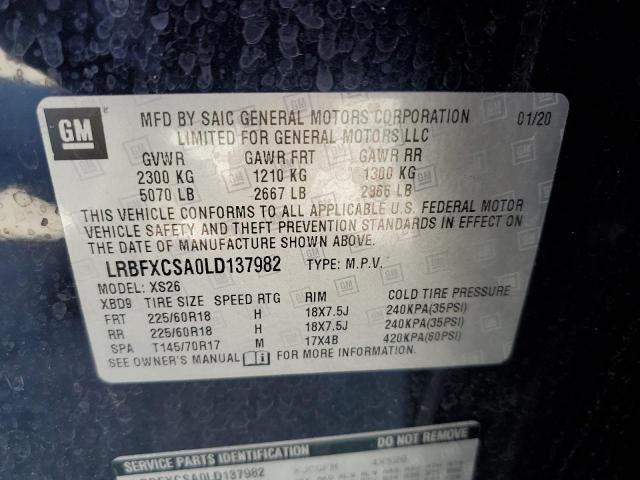 LRBFXCSA0LD137982 - 2020 BUICK ENVISION ESSENCE შავი ფოტო 14