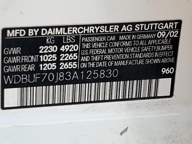 WDBUF70J83A125830 - 2003 MERCEDES-BENZ E 500 WHITE photo 12