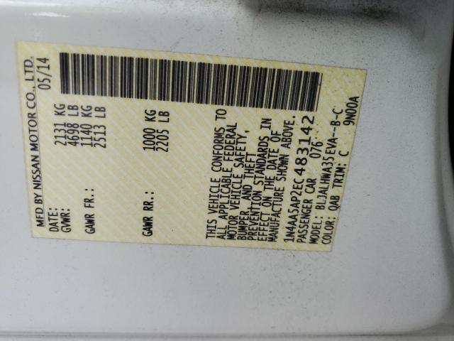 1N4AA5AP2EC483142 - 2014 NISSAN MAXIMA S WHITE photo 13