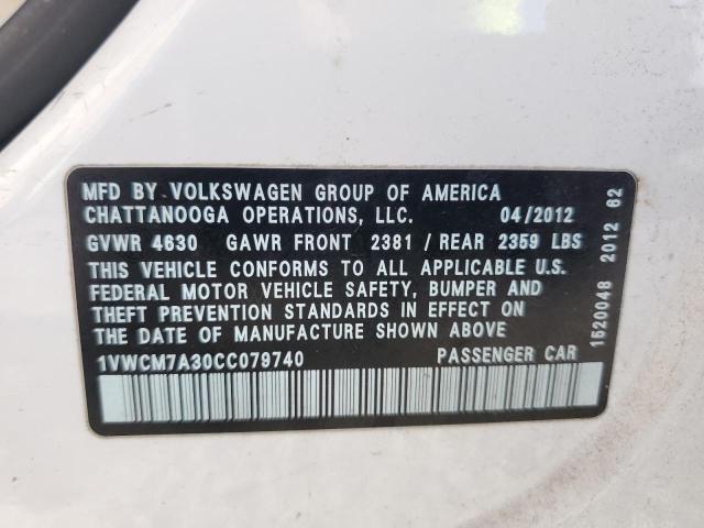 1VWCM7A30CC079740 - 2012 VOLKSWAGEN PASSAT SEL Ağ foto 12