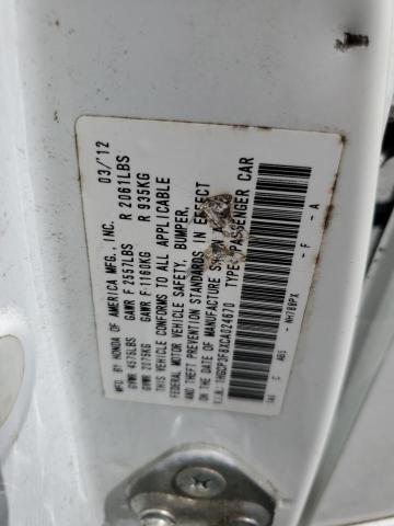 1HGCP3F8XCA024670 - 2012 HONDA ACCORD EXL WHITE photo 12